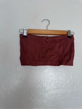 Ribbed Maroon Tube Skirt - Women's Stretch Mini